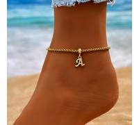 1 pezzo Cavigliera di stile vacanziero da spiaggia alla moda e di lusso con ciondolo a 26 lettere L,M,S,H,A,T,O,X,B,C,D,E,F,G,I,J,K,N,P,Q,R,U,V,W,Y,ZAcciaio inossidabile