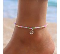 1 pezzo Cavigliera elastica alla moda, semplice, elegante, romantica e gentile, in acciaio inossidabile a forma di cuore cavo con perline di plastica colorate per gioielli estivi da donna. Questa cavi