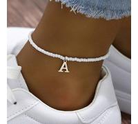 1 pezzo Cavigliera elastica in stile minimalista con ciondolo a 26 lettere, perline di riso bianche, cavigliera con iniziale del nome L,M,S,H,A,T,O,X,B,C,D,E,F,G,I,J,K,N,P,Q,R,U,V,W,Y,ZAcciaio inossid