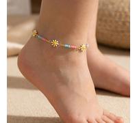 1 pezzo Cavigliera per ragazze con colori casuali di margherite e girasoli, accessorio di moda dolce per spiaggia, festa, vacanza come regalo (colore, quantità e posizione dei fiori a perline sono cas