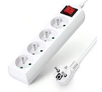 1 pezzo Cavo prolunga con 4 prese di corrente da 5 metri, con interruttore e sicurezza bambini, colore bianco, 16A 250V, Aigostar, compatibile con lo standard francese Polipropilene