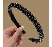 1 pezzo Cerchietto da donna nero fatto a mano con quattro file di cristalli e perline, decorato con una fascia per capelli completamente in cristallo, adatto per indossare quotidianamente come tiara e