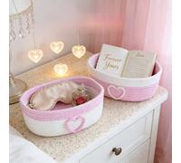 1 pezzo Cestino di immagazzinaggio intrecciato a forma di cuore fatto a mano, organizer per pannolini, adatto per la conservazione di vestiti e giocattoli nella stanza dei bambini Bianco e rosa - cuor