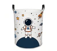 1 pezzo Cestino per il bucato carino a tema astronauta, stampa di razzo cartone animato, pianeta e stella, pieghevole con manico, scatola di stoccaggio adatta per la conservazione dei vestiti in camer