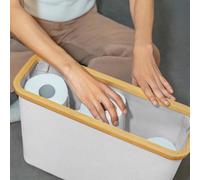 1 pezzo Cestino portaoggetti per carta igienica con coperchio in bambù, cestino per biancheria, scaffale di stoccaggio in legno per il bagno, portarotolo di carta igienica facile da installare, fornit