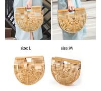 1 Pezzo Cesto In Bambù Intrecciato A Mano A Forma Di Mezza Circonferenza, Borsa Da Spiaggia Per Signore All'aria Aperta Per La Primavera/estate, Portante In Bambù Grande Capacità Forata, Cesto Per Ver