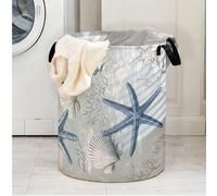 1 pezzo Cesto pieghevole di grandi dimensioni, con manico, stampa di conchiglie e stelle marine, multiuso per biancheria, bagno, camera da letto, giocattoli, cesto per panni sporchi, cesto Tagli Unica