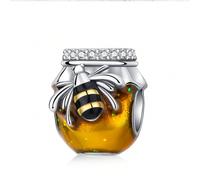1 pezzo Charm in argento placcato a forma di barattolo di miele con ape, serie animali, charm a forma di piccolo orsetto con miele, pendente, accessorio per braccialetti fai-da-te, gioielli da donna, 