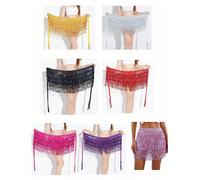 1 pezzo Cintura da danza del ventre a 4 strati, con paillettes, nappe e catena vita bohémien per ballo del ventre, asciugamano da vita da danza (il colore del prodotto viene spedito casualmente con la