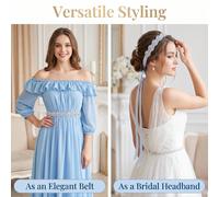 1 pezzo Cintura da sposa in stile vintage francese, cintura da donna con strass luccicanti e perle finte azzurre, accessorio versatile che può essere utilizzato come fascia per capelli, adatto per abi
