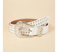 1 pezzo Cintura da vita in stile western per donna, con fibbia a stile militare colore bianco, in PU con decorazioni in stile punk, adatta per uso quotidiano, scolastico ed estivo 80,90,100quadriPoliu