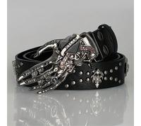 1 pezzo Cintura in finta pelle nera stile Y2K con dettagli a teschio e borchie - Fibbia in lega metallica audace per feste, raduni e San Valentino, estate, scuola, autunno, Ognissanti, accessori autun