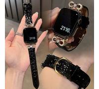 1 pezzo Cinturino da donna in metallo dorato con fiocco e strass, con inserto nero, adatto per 38/40/41/42/44/45/46/49mm, compatibile con Apple Watch Ultra2/SE/11/10/9/8/7/6/5/4/3/2/1 Series, accessor