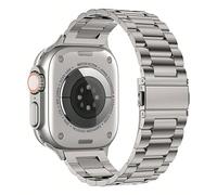 1 pezzo Cinturino in metallo a farfalla a fibbia in acciaio inossidabile a tre perle d'argento compatibile per cinturino Apple Watch 38mm/40mm/41mm/42mm/44mm/45mm/49mm, adatto per Ultra/Se/S9/8/7/6/5/