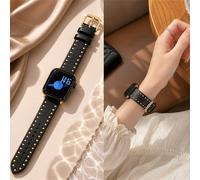 1 pezzo Cinturino in microfibra e finta pelle per Apple Watch, bordo nero morbido con borchie decorative a forma di fungo in metallo, cinturino nero, compatibile con Apple Watch Ultra 2 1 SE S9 8 7 6 