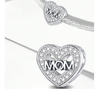 1 pezzo Ciondolo a forma di cuore scintillante in argento sterling 925 , adatto a bracciali, bangles e per la creazione di gioielli fai da te, decorazione per gioielli quotidiani da ragazza per San Va