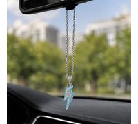 1 pezzo Ciondolo a forma di fulmine in smalto blu con strass, ornamento da appendere allo specchietto retrovisore dell'auto, ciondolo con catena a scatola, accessorio per interni auto, ornamento decor