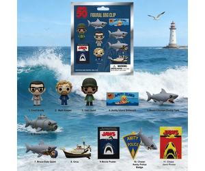 1 pezzo Ciondolo a forma di sacchetto cieco con licenza ufficiale JAWS, 3D Figurina, Charm da zaino, Decorazione, Regalo, Caratteri: Capo Brody, Bruce lo squalo, Studio Universale MN-76250Lega di zinc