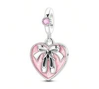 1 pezzo Ciondolo a forma di scarpetta da ballo con fiocco rosa smaltato, di colore argento, elegante, adatto per braccialetti e collane originali a serpente, ideale per la creazione di gioielli fai-da