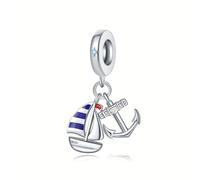 1 Pezzo Ciondolo Barca a Vela 925, Charme Argentato per Bracciale Bone Originale, Regalo e San Valentino per Donne