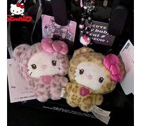 1 pezzo Ciondolo con accessorio portachiavi, decorazione da borsa, a forma di Hello Kitty con motivo leopardato Sanrio, regalo di compleanno e Capodanno giallo,rosa,blu,Viola,rosa biancoTessuto