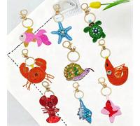 1 pezzo Ciondolo da borsa decorativo fatto a mano con elementi , serie oceano con conchiglia, stella marina, tartaruga marina, ciondolo a forma di gambero, charm da borsa con perline, patch decorativa