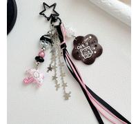 1 pezzo Ciondolo dolce e fresco con gattino nero & rosa, stella e fragola, accessorio charm per borsa con ombrello rosa e nappina di perline NataleLega di zinco