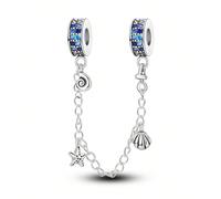 1 pezzo Ciondolo in argento 925 placcato, con elegante conchiglia blu, stella marina e chiocciola, con chiusura in silicone, adatto per braccialetti, collane e creazioni di gioielli fai-da-te, regalo 
