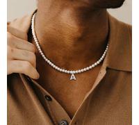 1 pezzo Ciondolo iniziale in acciaio inossidabile larghezza 6mm Collana di perle finte per uomo festa L,M,S,H,A,T,O,X,B,C,D,E,F,G,I,J,K,N,P,Q,R,U,V,W,Y,Zvetro