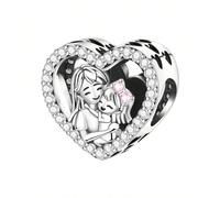 1 pezzo Ciondolo placcato in argento con abbraccio di madre e figlia a forma di cuore per bracciale, collana, gioielli fai-da-te, adatto come regalo di compleanno, regalo per la madre, regalo della fe