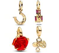 1 pezzo Ciondolo versatile per bracciale o collana, serie elegante in oro, con elementi decorativi come ferro di cavallo, schiaccianoci, rosa rossa, adatto come regalo Rame