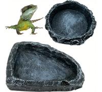 1 pezzo Ciotola per cibo rettile a forma di roccia - Ciotola di alimentazione in resina durevole per lucertole, draghi barbuti, rane, geco, tartarughe, granchi eremiti - Ciotola d'acqua anfibia, facil