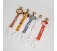 1 pezzo Ciuccio personalizzato con ricamo del nome, catena creativa con pendente in tessuto a forma di animali carini come leone, volpe, elefante, tigre, nuvola, anti-perdita e anti-caduta Tagli Unica