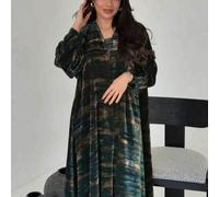 1 pezzo Classica vestaglia batik multicolore araba. Questo abito arabo in stile vintage è sia alla moda che elegante, con un design a scollo a V. Adatto per uso quotidiano, varie occasioni sociali e v