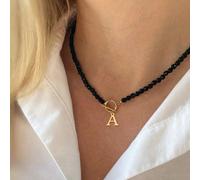 1 pezzo Classico collana Iniziale A-Z con chiusura a leva e perline di pietra per le donne L,M,S,H,A,T,O,B,C,D,E,F,G,I,J,K,N,P,R,V,W,Y,ZPietra