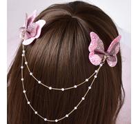 1 pezzo Clip per capelli a catena di perle elegante e colorata con farfalla per ragazze GraficoPoliuretano