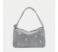 1 pezzo Clutch da polso da donna con brillantini, con doppia fila di bordo decorato con brillantini, elegante borsa a tracolla in raso, con ampia capacità, in grado di contenere un telefono cellulare,