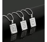 1 Pezzo Collana A Ciondolo Quadrato Inciso Con 26 Lettere Adatta Per Uomo L,M,S,H,A,T,O,X,B,C,D,E,F,G,I,J,K,N,P,Q,R,U,V,W,Y,ZAcciaio inossidabile