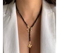 1 pezzo Collana alla moda con iniziale di stelle in acciaio inossidabile e perline di cristallo per donne L,M,S,H,A,T,O,B,C,D,E,F,G,I,J,K,N,P,R,V,W,Y,ZCristallo artificiale