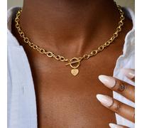 1 pezzo Collana alla moda con pendente a forma di cuore e lettera in acciaio inossidabile, gioiello da donna per feste e San Valentino L,M,S,H,A,T,O,X,B,C,D,E,F,G,I,J,K,N,P,Q,R,U,V,W,Y,ZAcciaio inossi