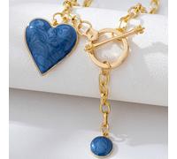 1 pezzo Collana alla moda con pendente in lega 3D smalto a forma di cuore rosso e goccia d'acqua dorata Tagli UnicaLega di zinco