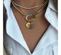 1 pezzo Collana alla moda multicolore per donna. È dotata di una chiusura ovale colorata, che collega un pendente a forma di lettera circolare e un pendente a forma di goccia. Con uno stile fresco e p