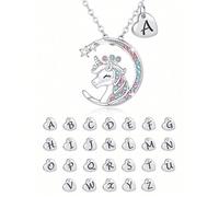 1 pezzo Collana argento con unicorno a forma di lettera iniziale inglese da A a Z, luna e stelle, regalo di Natale e compleanno per bambine, adatta per uso quotidiano A,B,C,D,E,F,G,H,I,J,K,L,M,N,O,P,Q