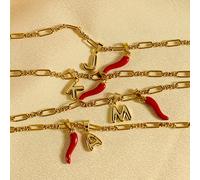 1 pezzo Collana artigianale in acciaio inossidabile con ciondolo a forma di peperoncino e lettera a bolle, adatto per le donne L,M,S,H,A,T,O,X,B,C,D,E,F,G,I,J,K,N,P,Q,R,U,V,W,Y,ZAcciaio inossidabile