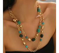 1 pezzo Collana boema sexy e alla moda di stile europeo e americano, multicolore con perle finte a forma di cuore, collana multistrato con cuori multipli, collana con catena dorata e blocchi di resina