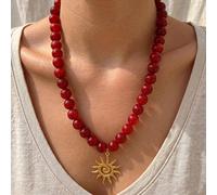 1 pezzo Collana Boho Vintage Francese Elegante Moda Hip-Hop Stile Vacanza Bling Bling Perline Colorate Girasole Rosso & Ciondolo Pesce, Unica Esagerata Y2K Catena a Strati Y-Chain Collana Clavicola Ca