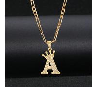 1 pezzo Collana con catena con corona e lettera inglese, collana personalizzata con nome per bambini, regalo di compleanno per ragazzi e ragazze A,B,C,D,E,F,G,H,I,J,K,L,M,N,O,P,Q,R,S,T,U,V,W,X,Y,ZRame