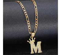 1 pezzo Collana con catena , corona e iniziale alla moda, personalizzabile con nome per bambini e adolescenti, regalo di compleanno A,B,C,D,E,F,G,H,I,J,K,L,M,N,O,P,Q,R,S,T,U,V,W,X,Y,ZRame