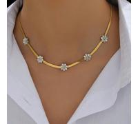 1 pezzo Collana con catena piatta a serpente decorata con 5 fiori bianchi, in acciaio inossidabile, adatta per abbigliamento quotidiano da donna e come regalo per San Valentino Tagli UnicaAcciaio inos