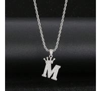 1 pezzo Collana con ciondolo a corona di lettere in zirconia cubica popolare per bambini, adatta per ragazzi e ragazze, può essere usata come regalo per feste di Natale o compleanni A,B,C,D,E,F,G,H,I,